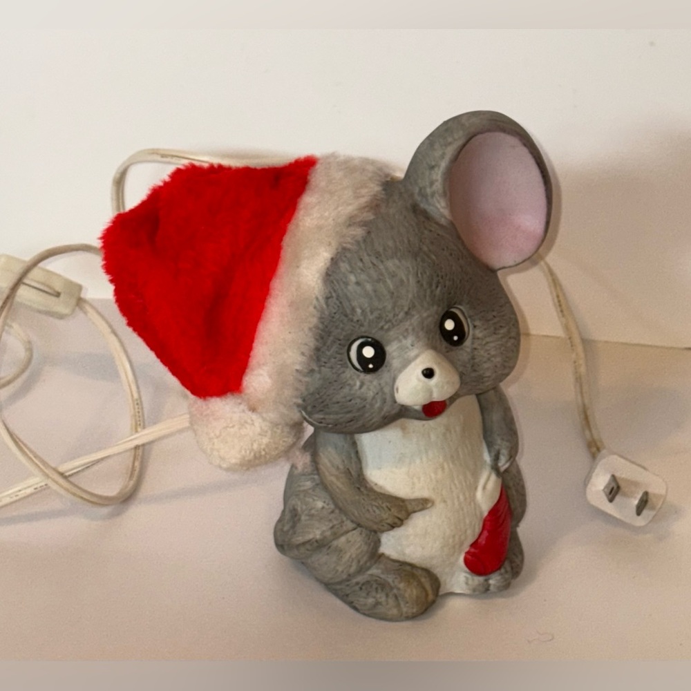 Vintage Christmas Light-Up Ceramic Santa Mouse